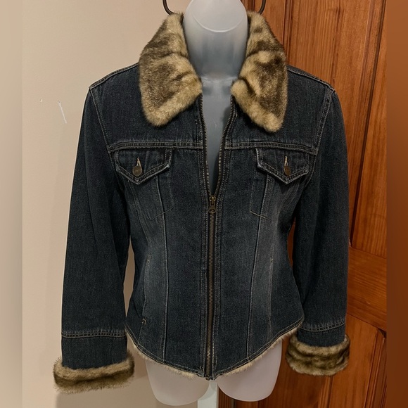 NEW NWOT VINTAGE Y2K GIACCA PENNY LANE BLUE DENIM JACKET FAUX FUR TRIM MEDIUM - Picture 3 of 14